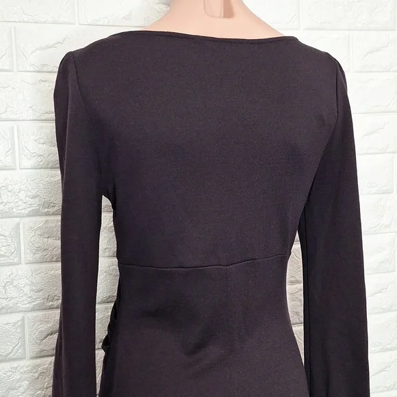 DIANE VON FURSTENBERG Dark Maroon Purple Long Sleeve Side Rouched Dress - Picture 5 of 10